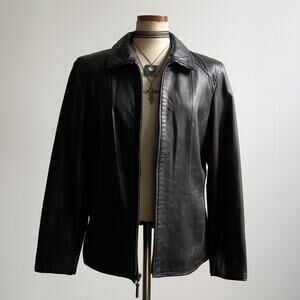 Y2K Vintage Black Leather Moto Jacket Lambskin Coat Minimalist Biker Goth Large